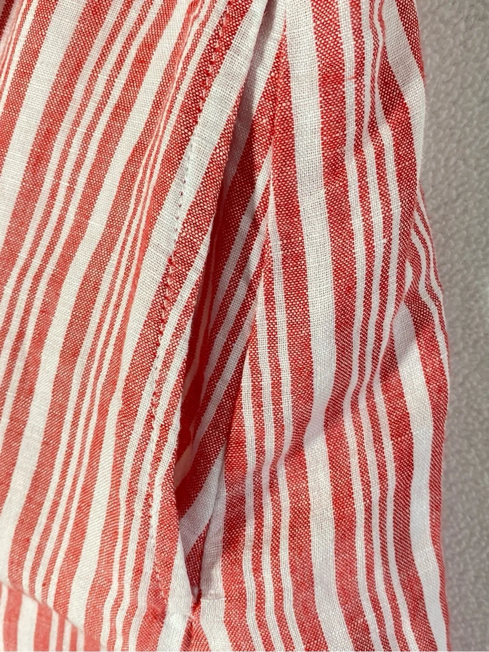 TALBOTS Linen/Cotton Blend Maxi Skirt Red/White Striped Elastic Waist Flare Sz L